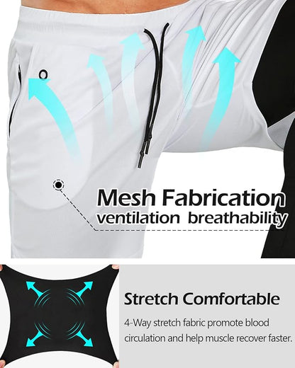Aolesy Men's 2 in 1 Running Pants, Gym Workout Compression Pants for Men Training Athletic