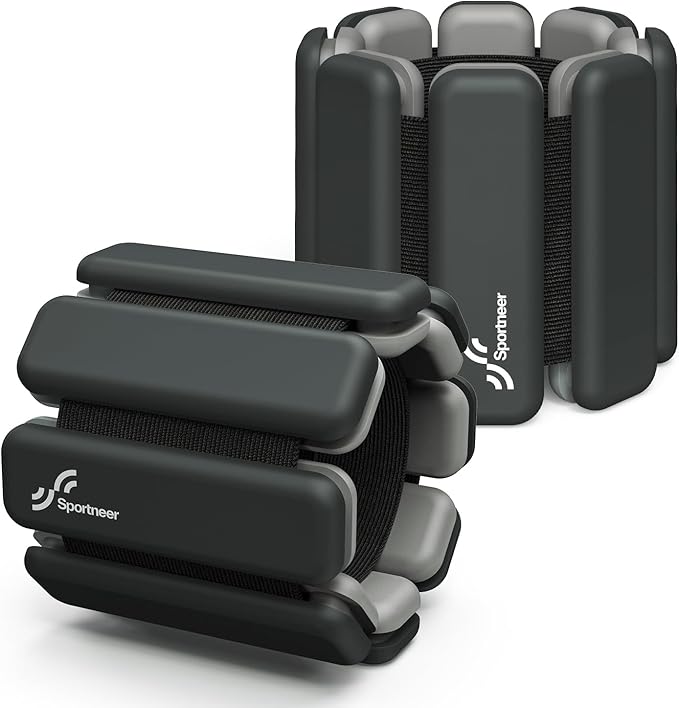 Sportneer Wrist & Ankle Weights for Women Men - 1 Pair (1 lb/2 lb Each) | Adjustable Weighted Bracelet Silicone Bangles for Yoga, Dance, Pilates, Cardio, Aerobics, Gym, Pool Exercises and Jogging