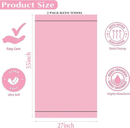 2-Pack Microfiber Bath Towels (27x54 Inches) - Ultra Soft & Quick Dry, 3X Absorbency, Lightweight for Gym, Yoga, Travel & Spa - Perfect for Home, Fitness & Post-Workou