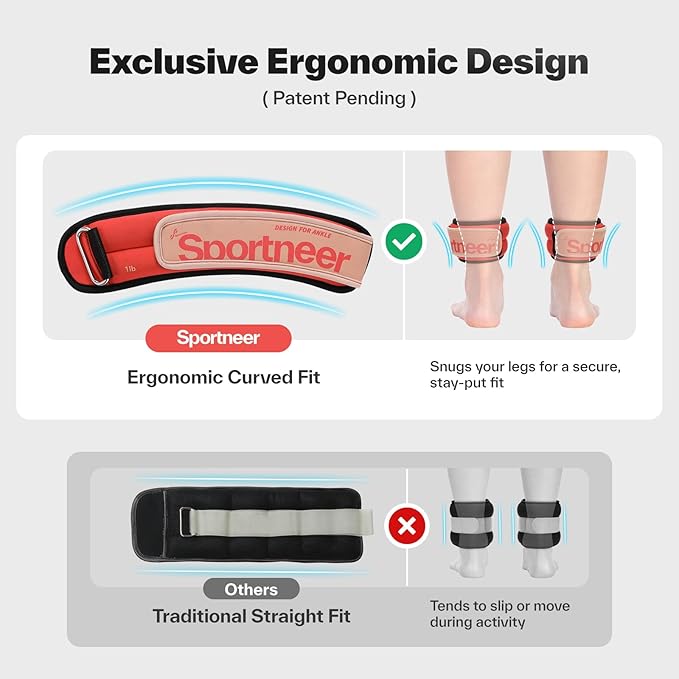 Sportneer Ankle Weights 0.5/1/2/3/5 LBS 1 Pair Wrist Leg Arm Weights for Women Men Kids Child with Adjustable Straps, Strength Weighted for Jogging Running Walking Fitness Gym Workout