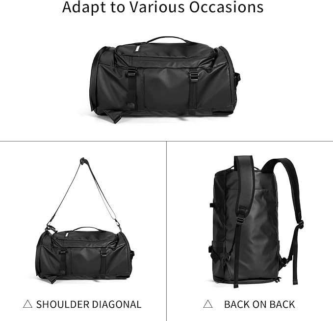Duffel Bag with Shoe Compartment Travel Backpack Men and Women Waterproof for Gym Motorcycle Helmet (Black)