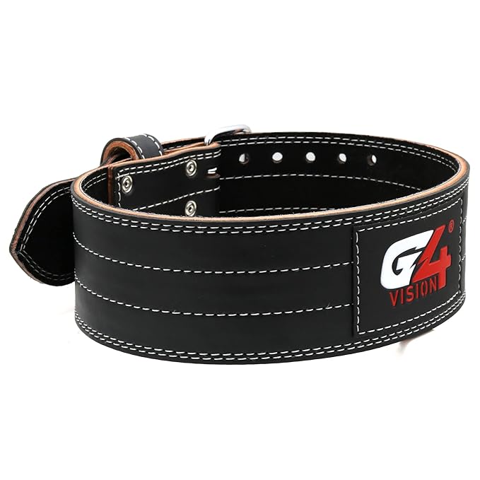 G4 Vision Genuine Leather Power Weight Lifting Adjustable Belt 4" Gym Fitness Bodybuilding Back Support Weightlifting Heavy Workout (Small, Black)