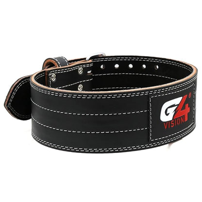 G4 Vision Genuine Leather Power Weight Lifting Adjustable Belt 4" Gym Fitness Bodybuilding Back Support Weightlifting Heavy Workout (Small, Black)