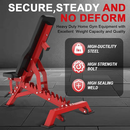 Strength Weight Bench 32 Adjustable Positions Training Benches - Heavy Duty Home Gym Equipment with 1300 LBS Weight Capacity Durable Steel Construction Incline Decline Bench for Full Body Workout