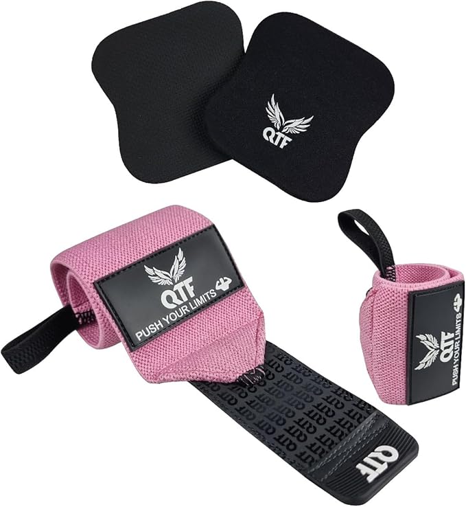 QTF Wrist Wraps for Weightlifting,Powerlifting,12"Heavy-Duty Wrist Support with Thumb Loop. Perfect for Strength Training, Bodybuilding, Dumbbell Lifting, and Wrist support. Includes a free Shark Pad