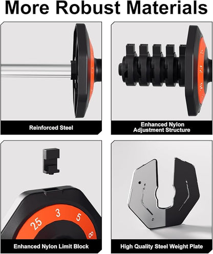 Adjustable Dumbbell Set, 10-in-1 25LB/55LB Ajustable Dumbbells with Safe Locking System, Enclosed Storage Tray, 1 Sec Fast Adjustment, Comfortable Non-Slip Textured Grip, Suitable for Home Gym Workouts Men and Women