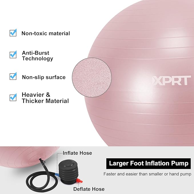 XPRT Fitness Exercise Ball (55/65/75cm) - Yoga Ball for Home Gym Workout, Physical Therapy, Balance, Stability Training - Office Ball Chair with Quick Pump (5 Colors)