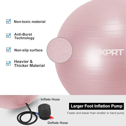 XPRT Fitness Exercise Ball (55/65/75cm) - Yoga Ball for Home Gym Workout, Physical Therapy, Balance, Stability Training - Office Ball Chair with Quick Pump (5 Colors)