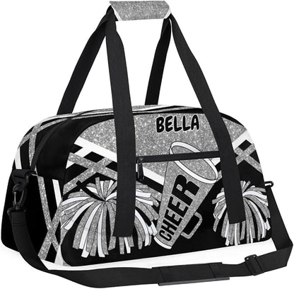 Personalized Cheerleading Dance Bag Girls, Sports Bag Gym Sport Duffel Bag Weekender Bags Travel Dancing Lightweight Bag, Silver Black Glitters