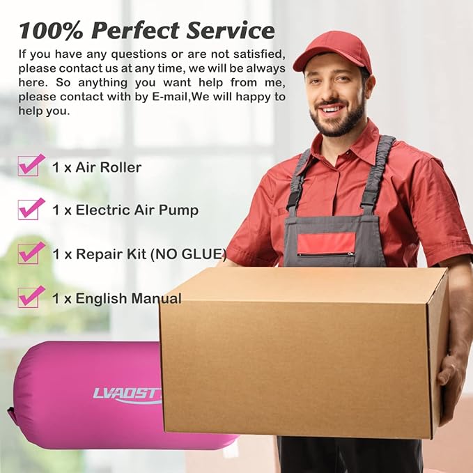 Gymnastics Tumbling Equipment Inflatable Air Roller Balance Cylinder with Pump, 0.6mm High-Density PVC, Air Barrel Trainer for Back Handspring, Cheerleading, Yoga & Gym Multiple Sizes 2.6FT–4FT Length