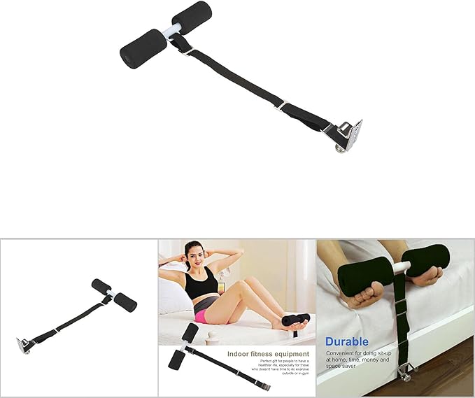 Portable Core Workout Bench with Adjustable Foam Padding, Foldable Sit Up Assist Equipment for Home Gym Abdominal Training Strength Exercises (Black)
