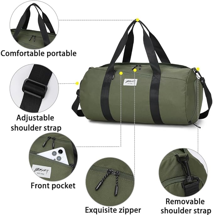 BE SMART Waterproof Mens Gym Bag with Shoe Compartment, Duffle Bag with Wet Pocket for Men, Lightweight Large Sport Duffel Bag With Tpu Pocket for Travel, Sports, Fitness & Workout(Olive Green)