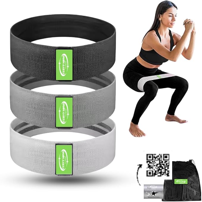 CURVYMAMI Resistance Bands for All Women with Workout Guide Included – Workout Bands Set of 3 for Glutes, Legs & Core – Non-Slip Fabric Exercise Bands for Home Fitness, Recovery, & Strength Training