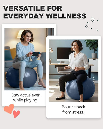 Trideer Exercise Ball for Yoga, Pilates & Fitness – Stability Ball Equipment for Home Gym & Office Chair, Core & Balance Training Accessories, Physical Therapy Equipment, Quick Pump Included, 5 Sizes