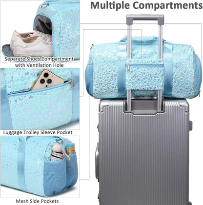 Duffel Bag for Girls Fluffy Dance Bag for Girls Ballet Bag Girls Gymnastic Bag Water Resistant Travel Duffle Bags with Shoes Compartment