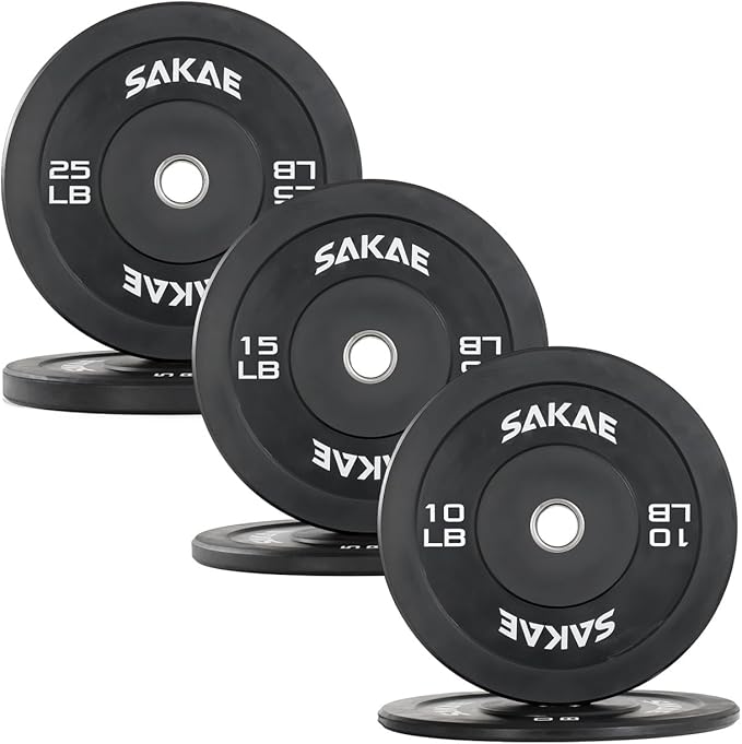 SAKAE Olympic Rubber Bumper Plates, 2-Inch Weight Plate Set with Steel Hub, Ideal for Weightlifting, CrossFit, Strength Training & Home Gym Workout, Available in Single, Pair & Sets, Multiple Sizes
