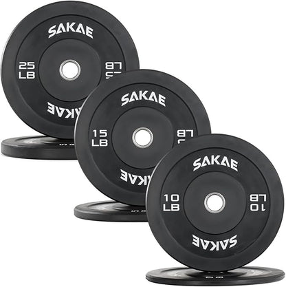 SAKAE Olympic Rubber Bumper Plates, 2-Inch Weight Plate Set with Steel Hub, Ideal for Weightlifting, CrossFit, Strength Training & Home Gym Workout, Available in Single, Pair & Sets, Multiple Sizes