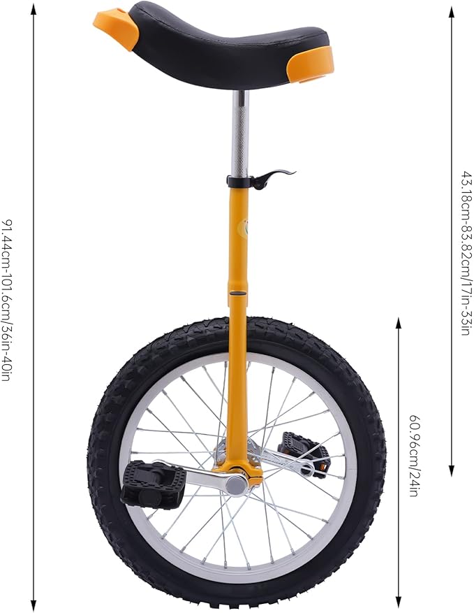 16/24 Inch Wheel Unicycle with Steel Rim, Unicycle Electric Wheel Skidproof Mountain Tire Cycling Sports Exercise with Adjustable Seat, Adults Kids Outdoor Sports Fitness Exercise Tool