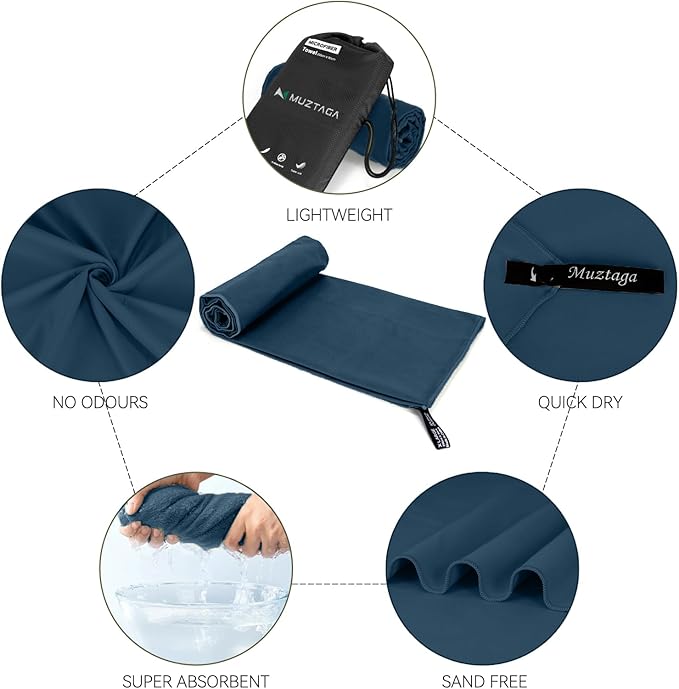 Microfiber Towel for Gym, Workout, Sweat Towel – Quick Dry, Ultra Compact, Lightweight & Super Absorbent(Navy Blue,40x20 in)