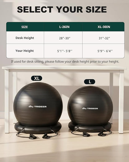 Trideer Ball Chair - Yoga Ball with Base & Bands for Home Gym Workout