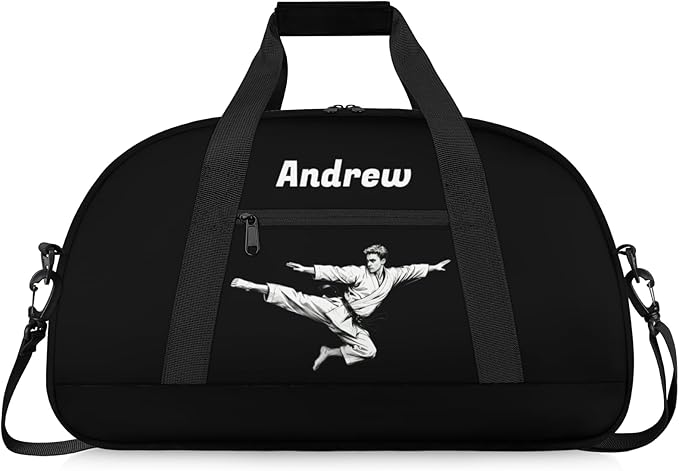 Custom Name Taekwondo Karate Duffle Bag for kids Boy Girls - Personalized Martial Arts Gear Bag, Water-Resistant Sparring Equipment Bag, Black Taekwondo