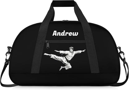 Custom Name Taekwondo Karate Duffle Bag for kids Boy Girls - Personalized Martial Arts Gear Bag, Water-Resistant Sparring Equipment Bag, Black Taekwondo