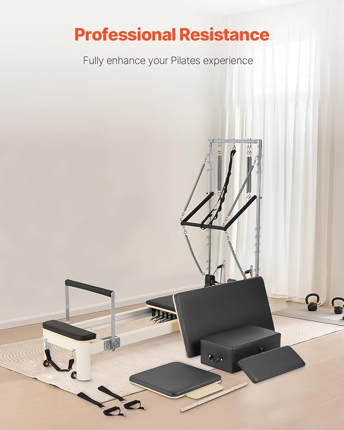 VEVOR Pilates Reformer Accessories for Home Gym, Include Reformer Box/Chair/Spine Corrector/Wall Mounted Machine/Jump Board/Foldable & Dual Resistance Springs