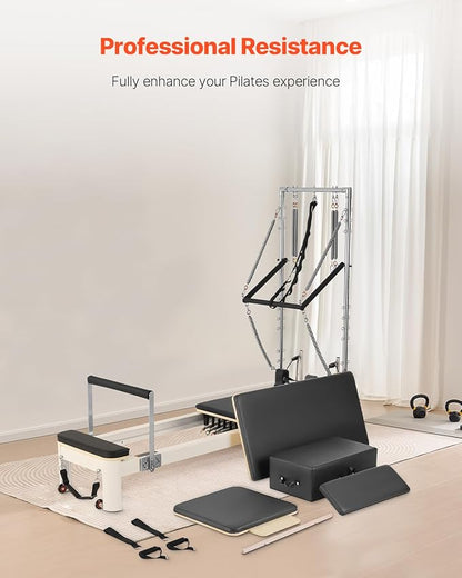 VEVOR Pilates Reformer Accessories for Home Gym, Include Reformer Box/Chair/Spine Corrector/Wall Mounted Machine/Jump Board/Foldable & Dual Resistance Springs