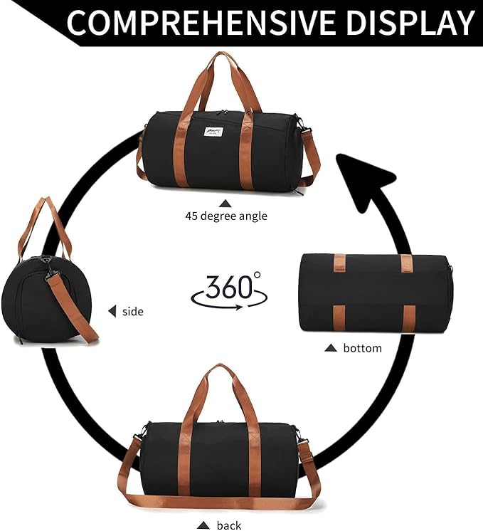 BE SMART Waterproof Mens Gym Bag with Shoe Compartment, Sports Gym Duffle Bag with Adjustable Strap for Men Women, Lightweight Large Sport Duffel Bag for Travel, Sports, Workout(Black/Brown)