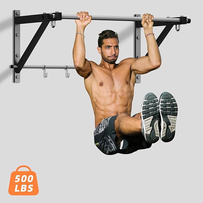 Wall Mounted Pull Up Bar, Strength Training Chin Up Bar with Hooks, Adjustable Depth Pull-up Bar with 500LBS Weight Capacity, Heavy Duty Gym Home Training