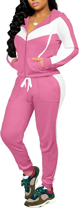 CLOCOR Track Suits for Women Set - Casual 2 Piece Outfits Sweatsuit Pocket Hoodies Long Sleeve with Patchwork Pants Set