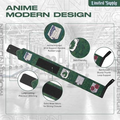 CROWN Anime Wrist Wraps Lifting Straps 24" for Men and Women - 1 Pair Each, Green Ttan Gym Accessories Support Weightlifting, Powerlifting, Strength Training, and Improve Workout