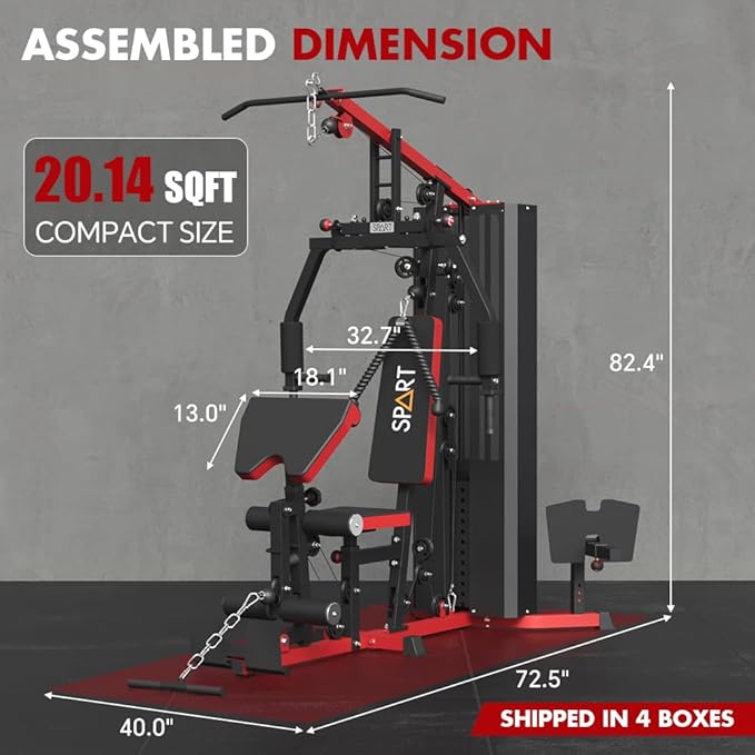 SPART Home Gym Station,Multifunctional Home Gym Workout Equipment,with 160LBS Weight Stack for Leg Press & Chest Fly, All in One Exercise Equipment Full Body Strength Training with Pulley System
