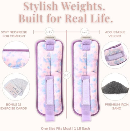 Wrist & Ankle Weights for Women, Ideal for Fitness Workout, Gym, Pilates, Dance, or Yoga, Includes Exercise Guide & Mesh Travel Bag, 1 Pair, 1 Lb Each, Pink Zebra Print