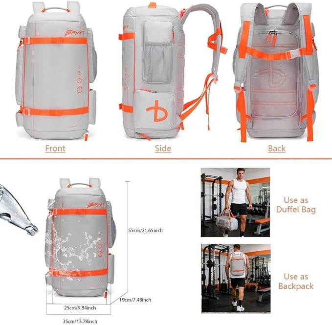 BE SMART 2 in 1 Convertible Gym Duffel Bags with Shoes Compartment - 40L Waterproof Extra Large Workout Backpack for Gym Men, Heavy Duty Sports Duffle Backpacks for Travel, Hiking, Camping, Carry On