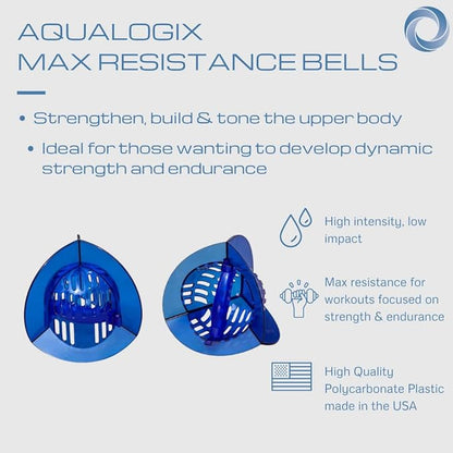 Total Body Pool Weights for Water Exercise Bundle, Polycarbonate Upper Body Bells & Padded Lower Body Fins, Aqua Therapy, Pool Exercise, Water Aerobics, Color Indicate Resistance Level