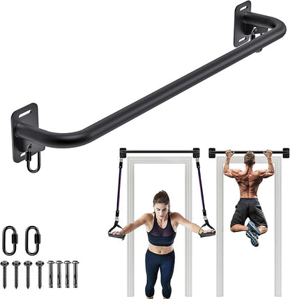 Pull Up Bar Wall Mount 440 LBS Capacity Doorway Chin Up Bar Multifunctional Steel Chinup Bar with with Resistance Band Hooks for Indoor Home Gym Garage