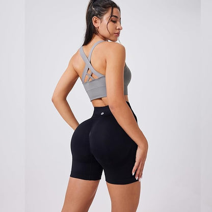 Evercute Women's Gym Shorts 3/4 Pack Seamless Scrunch Butt Lifting Workout Shorts 5" Tummy Control Ruched Booty Yoga Short