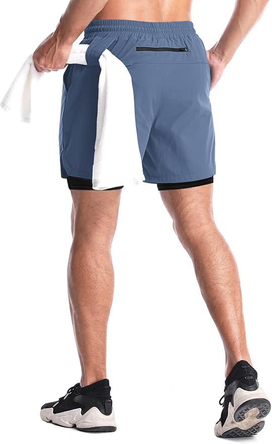 Aolesy Men's 2 in 1 Running Shorts 5" Workout Gym Athletic Shorts for Men Quick Dry Lightweight Training Shorts with Pockets