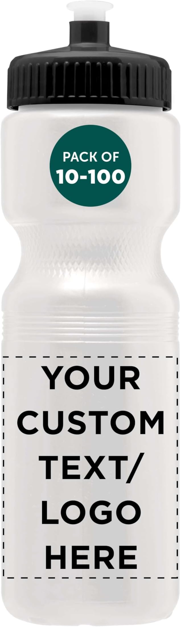 DISCOUNT PROMOS 28 oz. Custom Push Cap Plastic Water Bottles Set of 10/50/100, Personalized Bulk Pack - Perfect for Gym, Hiking, Camping, Outdoor Sports - White