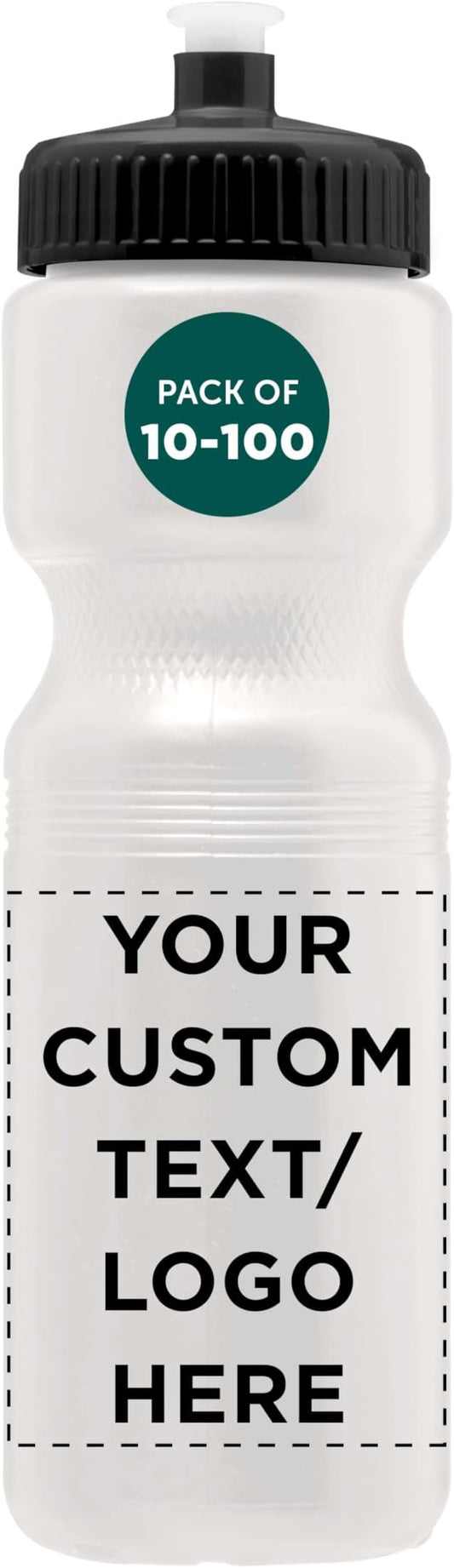 DISCOUNT PROMOS 28 oz. Custom Push Cap Plastic Water Bottles Set of 10/50/100, Personalized Bulk Pack - Perfect for Gym, Hiking, Camping, Outdoor Sports - White