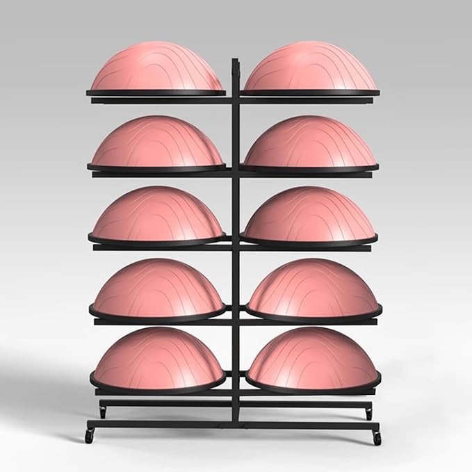 Organizer Holder Exercise Equipment Commercial Half Exercise Ball Holder Carts, Black Gold White 7-Tiers Balance Ball Trainer Storage Rack, Heavy Duty Fitness Gym Yoga Mat Container with Wheels