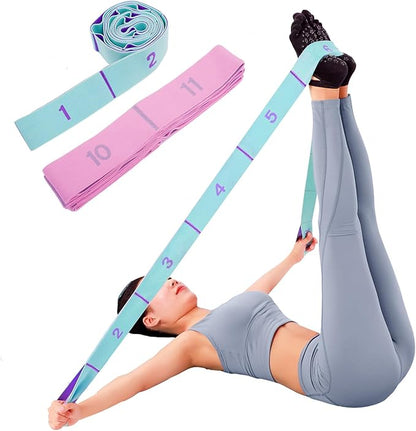 2-Pack Yoga Straps with 11 Loops - Adjustable Elastic Stretching Bands for Pilates, Dance, Ballet Gymnastics & Physical Therapy, Multifunctional Flexibility Exercise Equipment