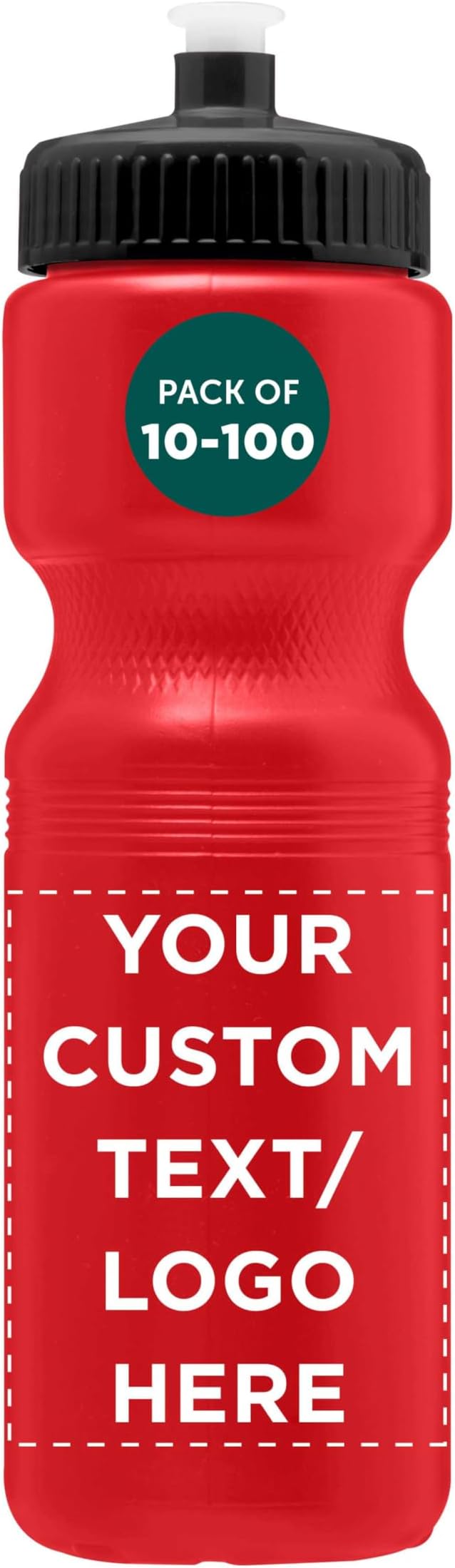 DISCOUNT PROMOS 28 oz. Custom Push Cap Plastic Water Bottles Set of 10/50/100, Personalized Bulk Pack - Perfect for Gym, Hiking, Camping, Outdoor Sports -Red