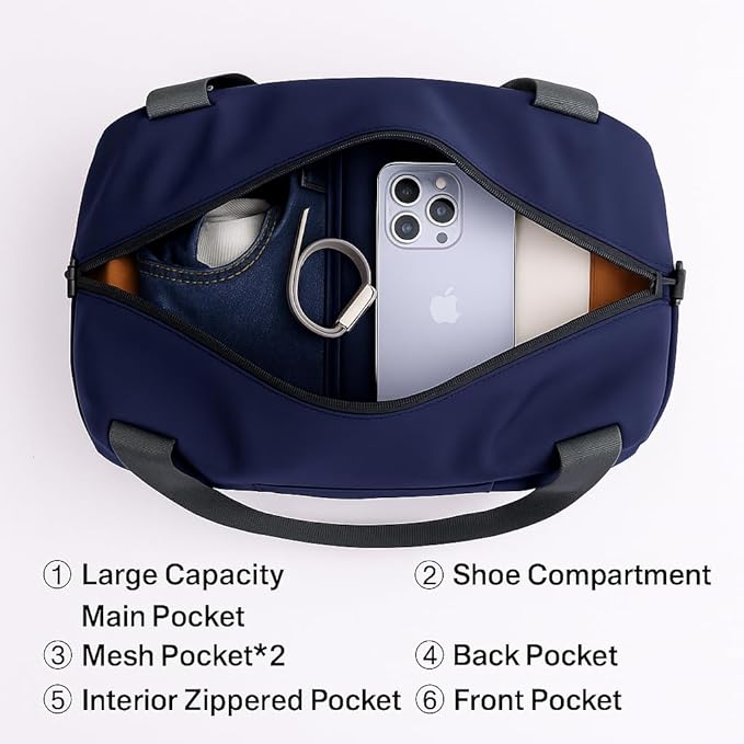 Gym Bag for Women Men with Shoe Compartment, Waterproof Small Duffle Bag for Travel, Sports, Weekend Lightweight Carry On Tote Bag (Blue)