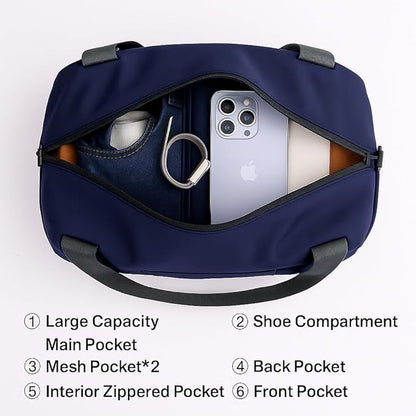 Gym Bag for Women Men with Shoe Compartment, Waterproof Small Duffle Bag for Travel, Sports, Weekend Lightweight Carry On Tote Bag (Blue)