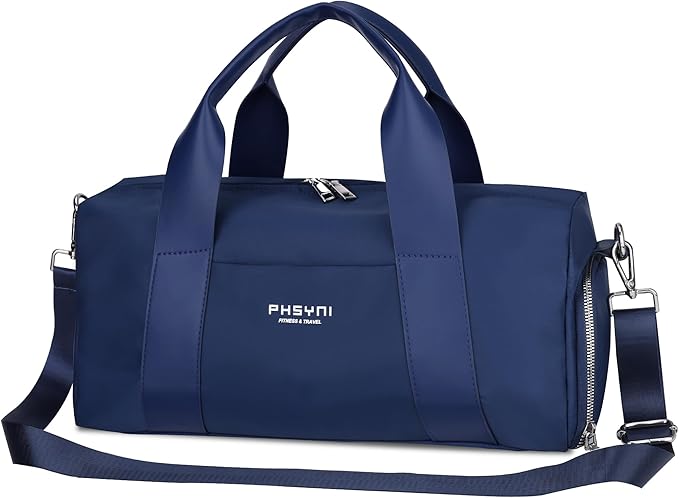 Sports Small Gym Bag for Women and Man, Cute Mini Duffle Bag with Wet Pocket & Shoes Compartment, Personal Item Travel Workout Bag, 16"-Small, Navy