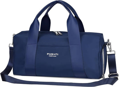 Sports Small Gym Bag for Women and Man, Cute Mini Duffle Bag with Wet Pocket & Shoes Compartment, Personal Item Travel Workout Bag, 16"-Small, Navy