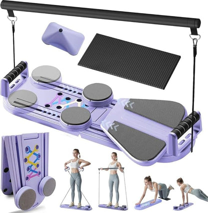Pilates Board Foldable Pilates Reformer Equipment with Timer 7-in-1 Multi-Purpose Portable Pilates Reformer Machine Home Pilates Kit for Home Workout Fitness Exercise Abs