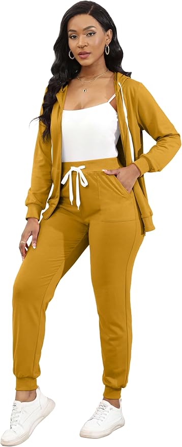 CLOCOR Track Suits for Women Set - Casual 2 Piece Outfits Sweatsuit Pocket Hoodies Long Sleeve with Patchwork Pants Set